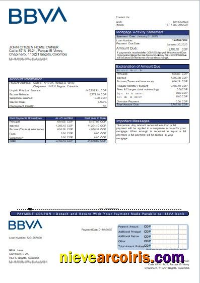 Colombia BBVA bank mortgage statement